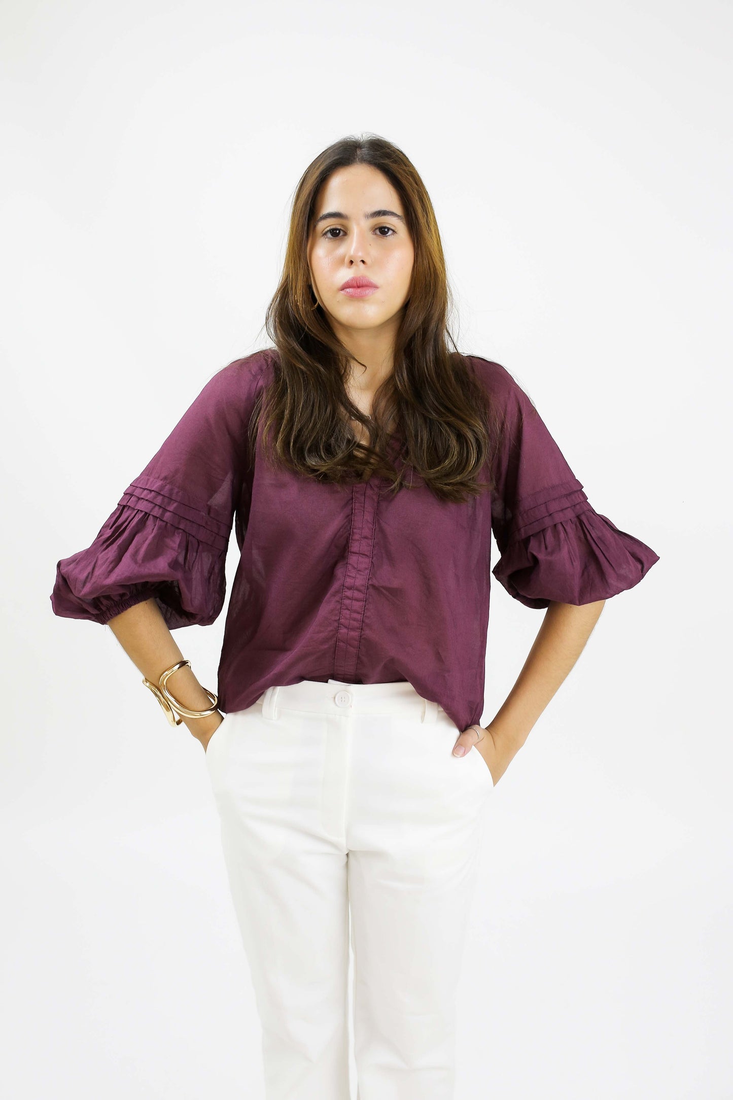 BLUSA MANGA 3/4 COM DETALHE NERVURAS